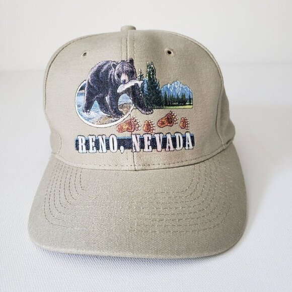 Vintage Otto Reno Nevada Bear Salmon Fish Adjustable Strap Back Trucker Dad Cap - Picture 1 of 11